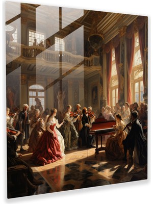 Popcas Rönesans Müzik Cam Tablosu - Canlı Renkler Zarif Konuklar Detaylı Işlemeler