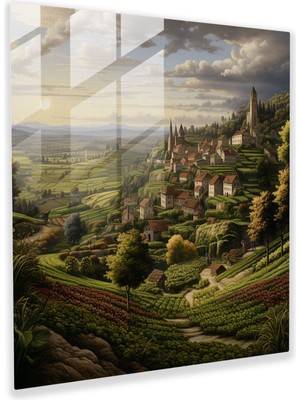Popcas Rönesans Kırsal Cam Tablo - Rönesans Modern Sanat Huzurlu Kırsal Atmosfer
