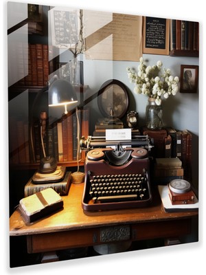 Popcas Retro Yazar Köşesi Cam Tablo - Ev Dekorasyonu Duvar Süsü