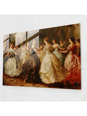 Popcas Baloda Asil Kadınlar Rococo Tarzı Resim Cam Tablo - Rococo Tarzı Resim Cam Tablo Cam Sanatı
