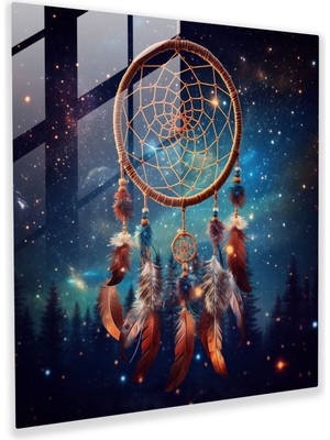 Popcas Kırmızı Kızılderili Cam Tablo - Yerli Amerikan Rüya Avcısı Gece Gökyüzü - Kızılderili Cam Duvar Sanatı Cam Tablo