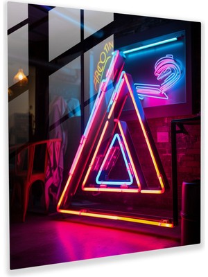 Popcas Pink Floyd Cam Tablo - Neon Işıklar - Modern Sanat Cam Duvar Sanatı