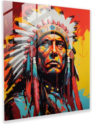 Popcas Kırmızı Kızılderili Pop Art Cam Tablo - Kızılderili Çizgi Roman Pop Art