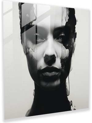 Popcas Minimalist Siyah Beyaz Cam Tablo - Portre Basit Modern Sanat