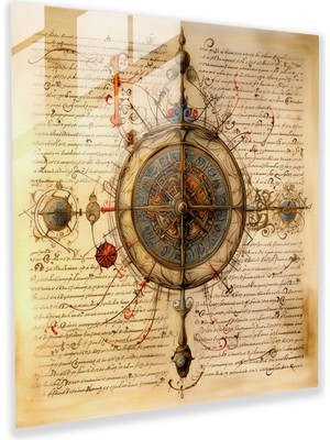 Popcas Rönesans El Yazması Cam Tablo - Rönesans Cam Duvar Sanatı Ev Dekorasyonu El Yazması