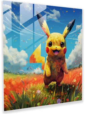 Popcas Pokemon Cam Tablo: Çimen Alanında Pikachu - Canlı Renkler Pikachu Ev Dekorasyonu