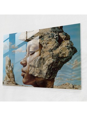 Popcas Salvador Dali Cam Tablo - Kadın Başı Kaya - Salvador Dali Benzersiz Vizyon Öne Çıkan Parça Cam Duvar Sanatı