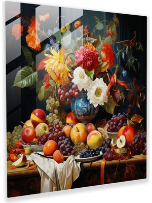 Popcas Rönesans Natura Morta Cam Tablo - Rönesans Modern Sanat Çiçekler
