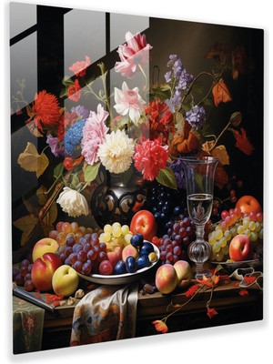 Popcas Rönesans Buketi Cam Tablo - Ev Dekorasyonu Cam Duvar Sanatı ve Modern Sanat