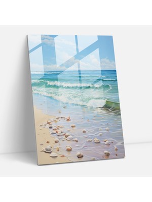 Popcas Cam Tablo: Huzurlu Sahil Manzarası - Gerçekçi Cam Heykel Duvar Dekorasyonu Modern Sanat Kristal Berraklığındaki Sular