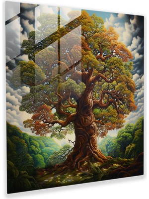 Popcas Gerçekçi Hayat Ağacı Cam Tablo - Hayat Ağacı Yağlı Boya Modern Sanat