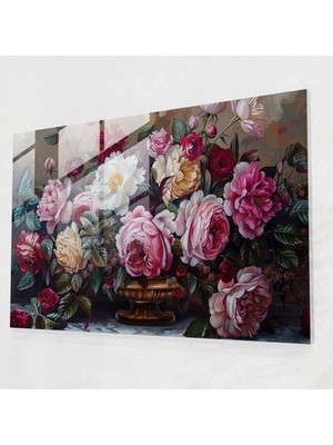 Popcas Zengin Çiçekli Natürmort Rococo Tarzı Kanvas Tablo - Rococo Tarzı Canlı Renkler Ev Dekorasyonu