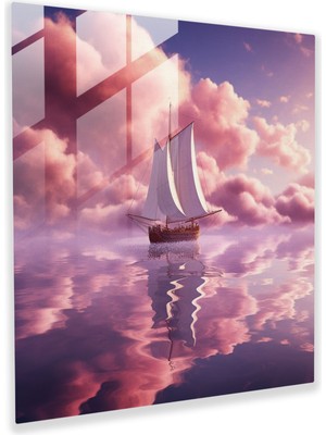 Popcas Süzülen Rüyalar Yelkenli Cam Tablo - Yelkenli Modern Sanat Cam Tablo Duvar Dekorasyonu