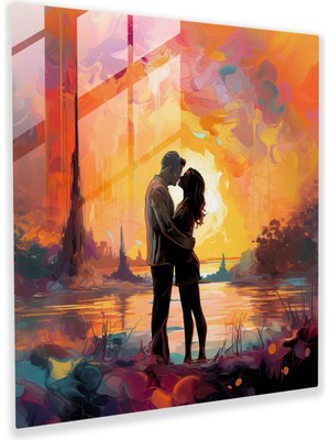 Popcas Romantik Öpücük Cam Tablo - Cam Sanatı Ev Dekorasyonu
