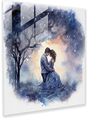 Popcas Romantik Yıldızlı Gece Cam Tablo - Romantik Modern Sanat Cam Tablo Duvar Dekorasyonu