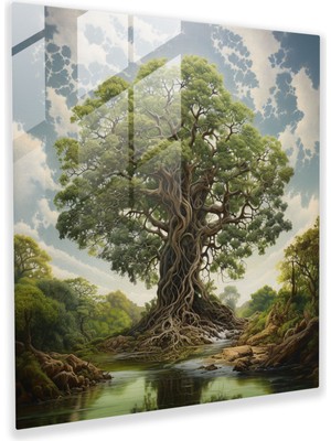 Popcas Gerçekçi Hayat Ağacı Cam Tablo - Modern Sanat Hayat Ağacı Cam Tablo