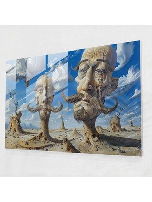 Popcas Salvador Dali'nin Fantezik Bıyıklı Figürleri Cam Tablo - Çöl Manzaralı