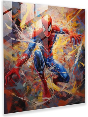 Popcas Örümcek Adam Soyut Hareketli Cam Tablo - Örümcek Adam Cam Sanat Cam Tablo Cam Duvar Sanatı