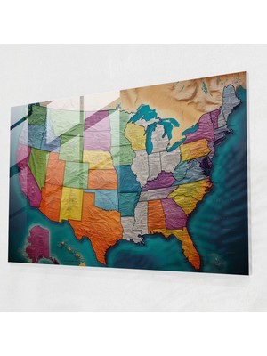 Popcas Gerçekçi Amerika Birleşik Devletleri Haritası Cam Tablo - Amerika Birleşik Devletleri Haritası Modern Sanat Duvar Dekorasyonu