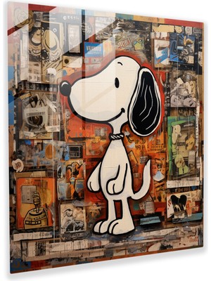 Popcas Snoopy Karikatür Koleksiyonu Cam Duvar Sanatı - Nostaljik Tasarım Ev Dekorasyonu