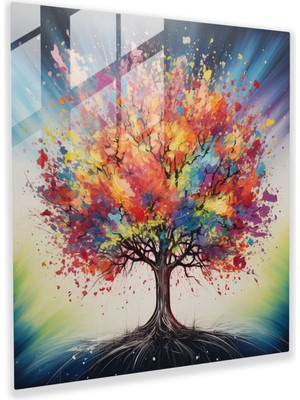 Popcas Yaşam Ağacı Cam Tablo - Modern Sanat Cam Sanat Cam Duvar Sanatı