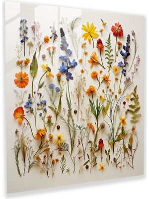Popcas Vahşi Çiçekler Dokuma Cam Tablo - Vahşi Çiçek Kolaj Preslenmiş Vahşi Çiçekler Cam Tablo
