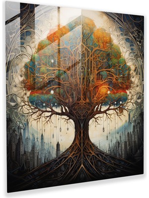 Popcas Gondor Ağacı Cam Tablo - Yüzüklerin Efendisi Modern Sanat Cam Tablo Duvar Dekorasyonu