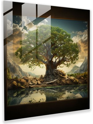 Popcas Gerçekçi Hayat Ağacı Cam Tablo Sanatı - Hayat Ağacı Gerçekçi Asil Duvar Süsü