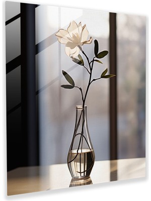 Popcas Tek Çiçekli Cam Tablo Baskı: Natürmort Cam Duvar Sanatı Cam Sanat Duvar Dekorasyonu