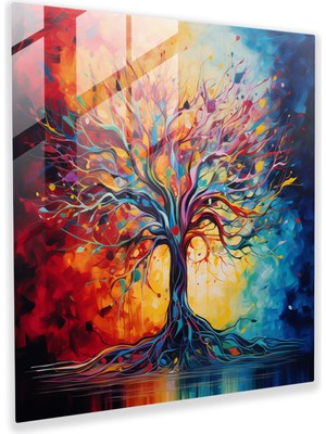 Popcas Yaşam Ağacı Cam Tablo - Modern Soyut Tablo - Yaşam Ağacı Modern Sanat Duvar Dekorasyonu