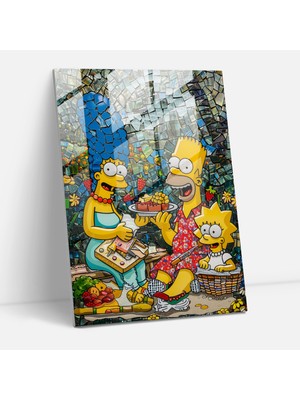 Popcas Simpsons Ailesi Cam Tablosu - Mozaik Sanat Duvar Süsü