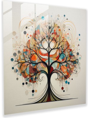 Popcas Geometrik Hayat Ağacı Cam Tablosu - Hayat Ağacı Cam Sanatı Geometrik Modern Sanat