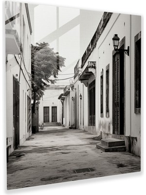 Popcas Hoş Köy Sokak Cam Tablosu - Köy Ev Dekorasyonu Cam Duvar Sanatı Duvar Dekorasyonu