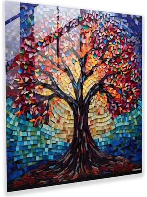 Popcas Mosaik Yaşam Ağacı Cam Tablo - Modern Sanat Cam Duvar Sanatı Duvar Dekorasyonu