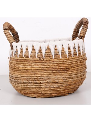 Mylamp Avanos Doğal Abaka El Yapımı Yuvarlak Kulplu Sepet  35X32X32 cm
