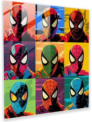 Popcas Pop Art Spider Man Cam Tablo - Renkli Ev Dekorasyonu Cam Duvar Sanatı