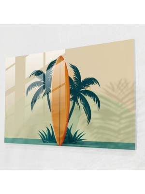 Popcas Tropikal Dalga Cam Tablo Sanatı - Sörf Ev Dekorasyonu Cam Baskı Modern Sanat