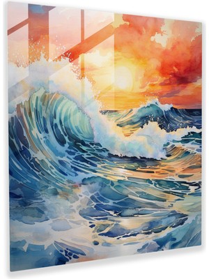 Popcas Güneşin Doğuşu Cam Tablo - Su Rengi Soyut Su Rengi Tablo Boyama