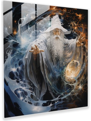 Popcas Yüzüklerin Efendisi Cam Tablo - Gandalf Beyaz - Yüzüklerin Efendisi Cam Sanatı Modern Sanat Efsanevi