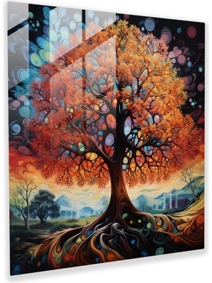 Popcas Modern Hayat Ağacı Cam Tablosu - Hayat Ağacı Cam Sanatı Duvar Dekorasyonu Cam Duvar Sanatı