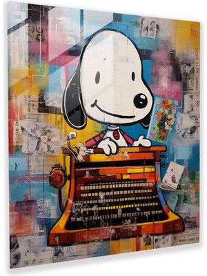 Popcas Snoopy Çizgi Film Cam Tablo Sanatı - Cam Tablo Cam Sanatı