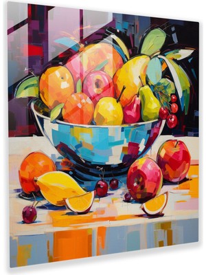 Popcas Canlı Yaşam Cam Tablosu - Soyut Meyve Kasesi - Canlı Yaşam Meyve Kasesi Dinamik Fırça Darbeleri Cam Tablo