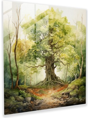 Popcas Hayat Ağacı Cam Duvar Sanatı - Modern Sanat Duvar Süsü Hayat Ağacı