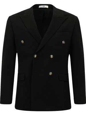 Slim Fit Dar Kesim Desenli Kruvaze Ceket