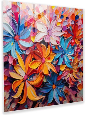 Popcas Özgün Yaban Çiçeği Cam Tablo - Yaban Çiçeği Renkli Çiçekler Modern Sanat Ev Dekorasyonu