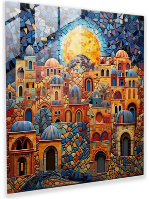 Popcas Mozaik Köyü Cam Tablo - Köy Cam Tablo Ev Dekorasyonu