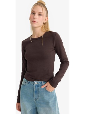 DeFacto Fitted Bisiklet Yaka Ribana Uzun Kollu Tişört E7797AX25AU