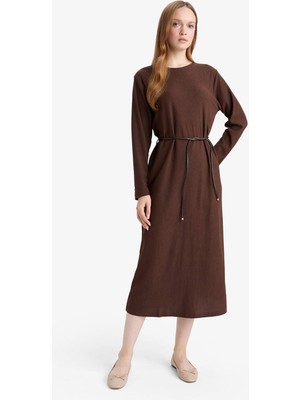 DeFacto Regular Fit Penye Uzun Kollu Midi Elbise F3091AX25WN