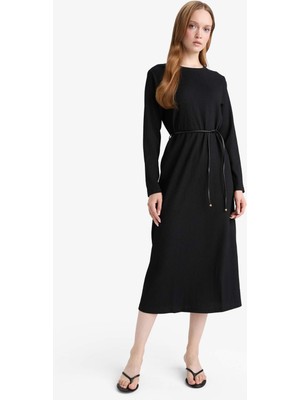 DeFacto Regular Fit Penye Uzun Kollu Midi Elbise F3091AX25WN