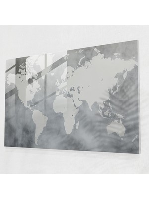 Popcas Dünya Haritası Cam Tablo - Dünya Haritası 2 Monokrom Cam Duvar Sanatı